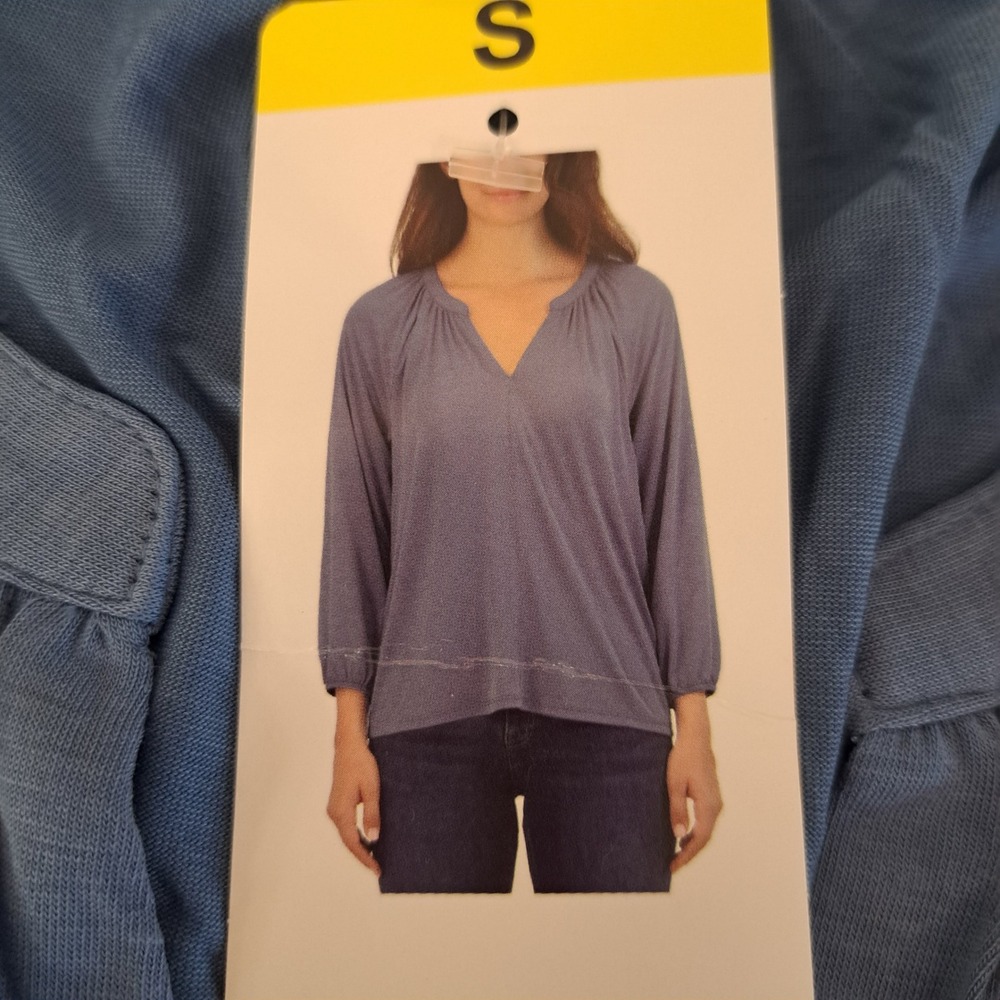 Lucky Brand Womens Blouse S Delft Blue NWT Split V-Neck Raglan 1734-182